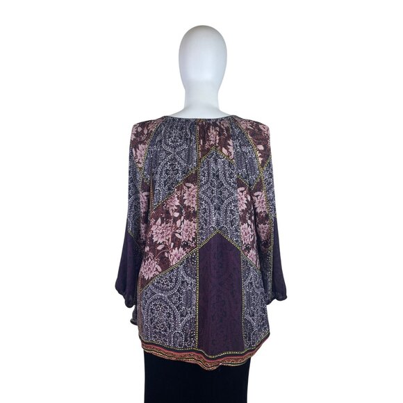 Daniel Rainn Womens Multicolor Printed Boho Blouse Tassel Detail Size 3X - Picture 4 of 8